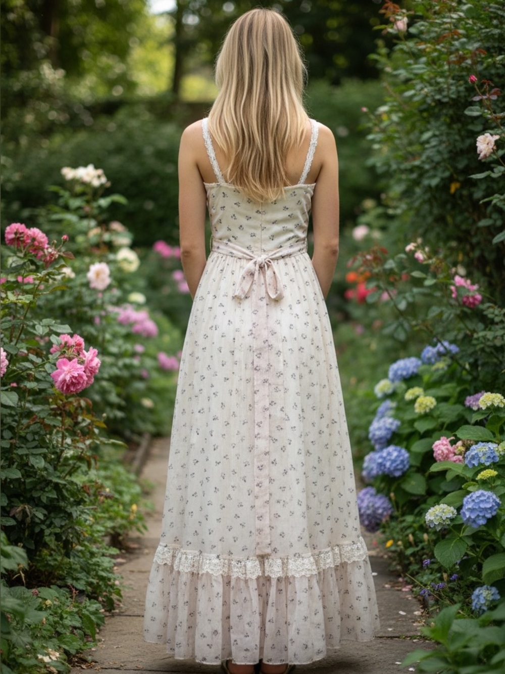 70s Gunne Sax Prairie Dress XS - Pink Calico Floral Maxi Dress - Deadstock - Picture 7 of 12